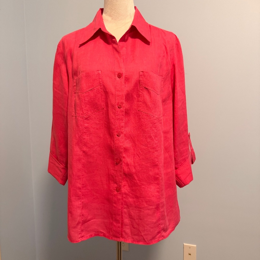 Dressbarn Women’s 100% Linen Pink Blouse Size 14/16 W